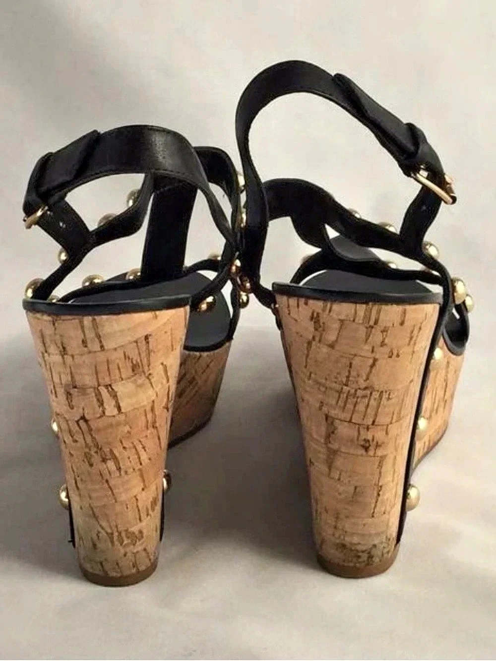 Juicy Couture Kipper Studded Cork Wedge Sandals platforms Black size 9